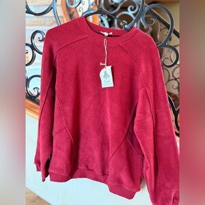 Easel Women's Rich Red Crew Neck Pieced Knit/Sweatshirt